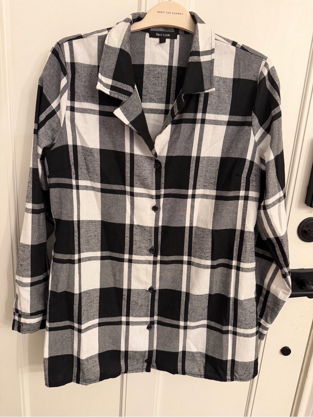 New Look Black and White Plaid Long Sleeve Button Down Shirt XL Camp Collar